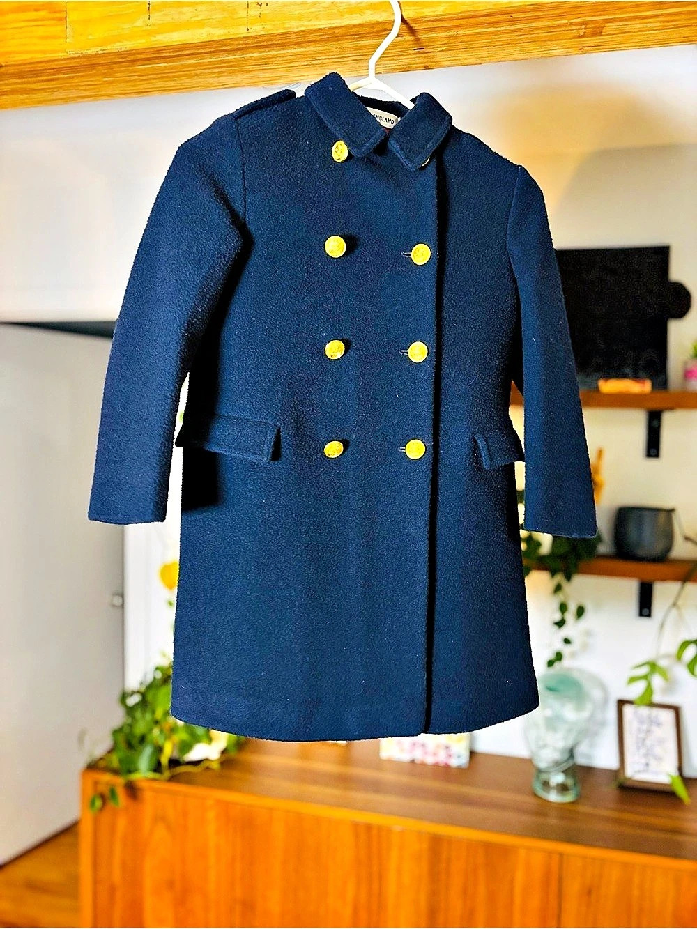 60’s 70’s  Holt Renfrew Kids Navy Wool Coat Made in England Red Lining
